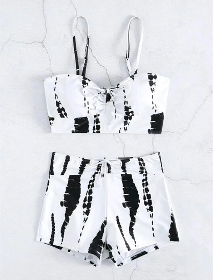 Drawstring Front Shorts Bikinis High Waist Swimsuit Women Swimwear Female Bathers Bathing Swimming Swim Suit Beachwear