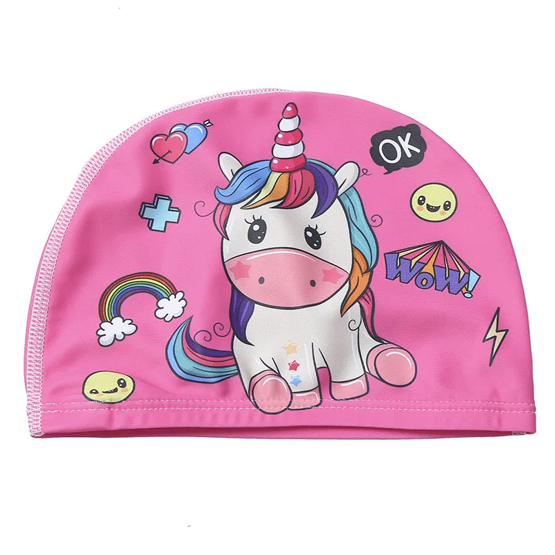 Children Cartoon Swimming Cap Kids Elastic Fabric Swimming Pool Water Sport Protect Ears Hat Swim Bathing Hats Caps Boys Girls