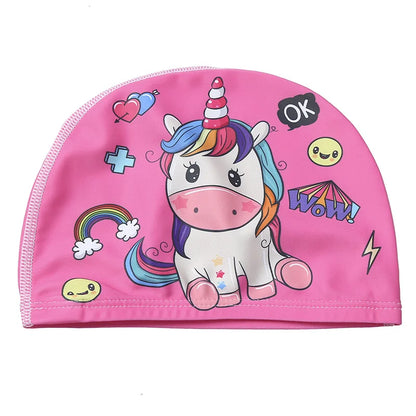 Children Cartoon Swimming Cap Kids Elastic Fabric Swimming Pool Water Sport Protect Ears Hat Swim Bathing Hats Caps Boys Girls