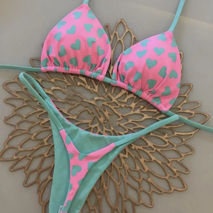 Bright Colorful Designs Women's Bikini Split Print Swimwear Fashion G-string Beach Holiday