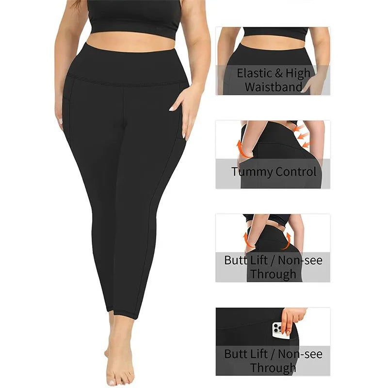 Women's High-Waisted Plus Size Yoga Leggings Butt-Lifting Workout Leggings with Pockets Elastic Activewear for Gym & Running