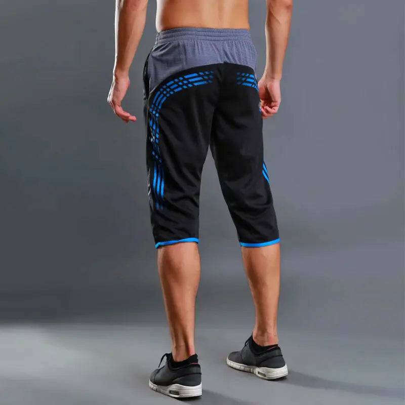 Summer Men Sports Striped Cropped Pants Fitness Running Riding Train Quick Drying Breathable Loose Thin Large Size Shorts
