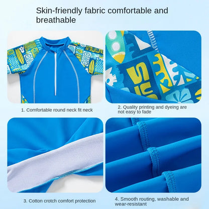 Children's One-Piece Swimsuit, Teen Boys Training Swim Suit, Round Neck, Comfortable Bathing Suit, Big Boys, 2-14Y