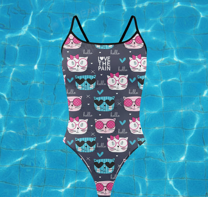 One Piece Thin Shoulder Straps Swimsuit for Women Fitness Race Swimwear Monokini Bathing Suit Comfortable Beachwear