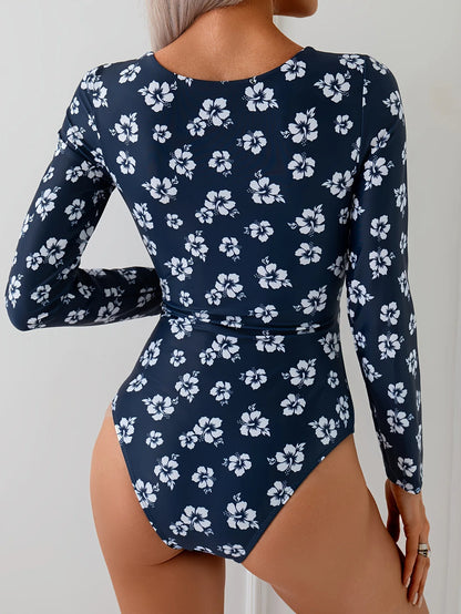 Long Sleeve One Piece Swimsuit Women Vintage Metal W Wire Hollow Out Slim Hollow Out Bathing Suit Holiday Swimwear