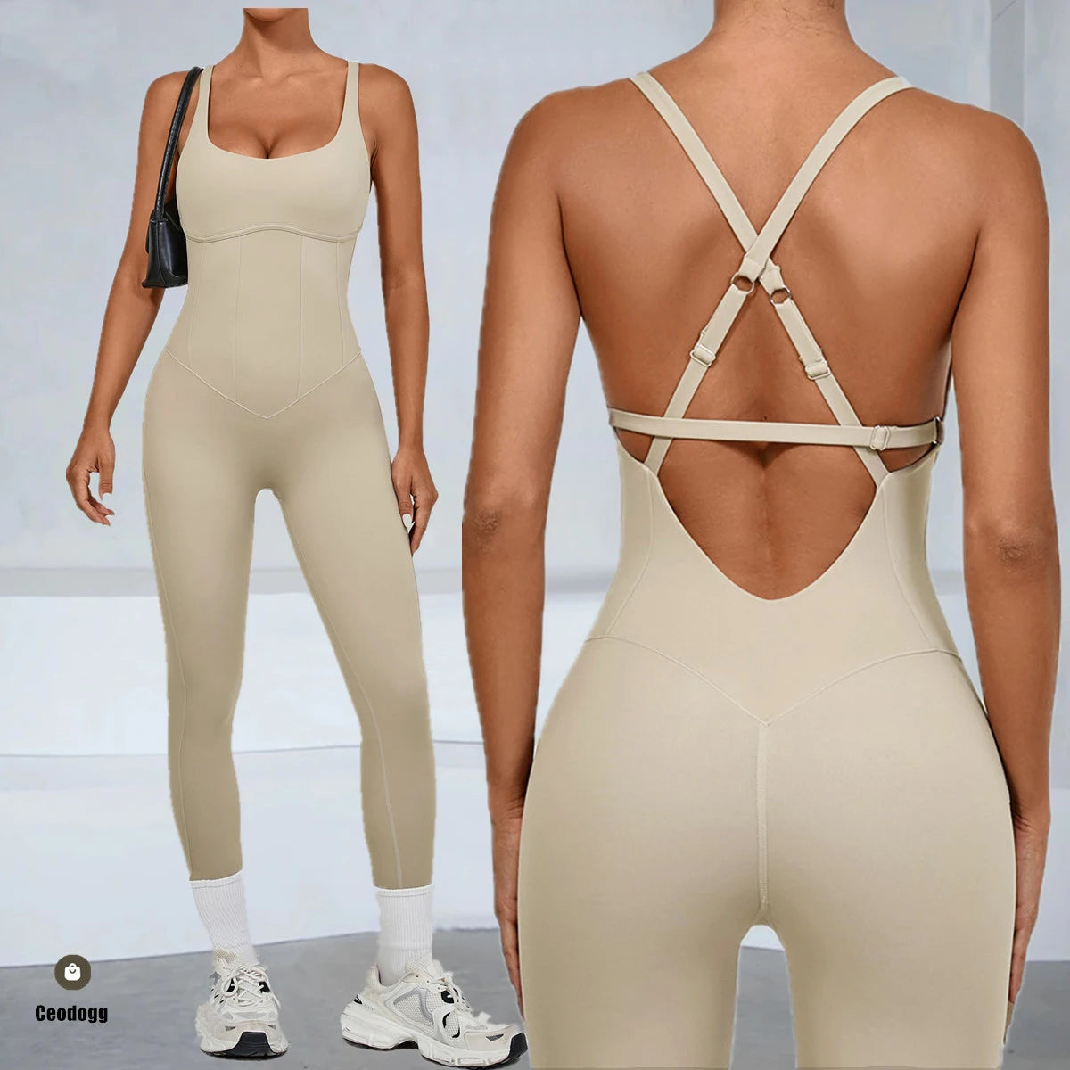 Women's Adjustable Cross-Back Workout Jumpsuit