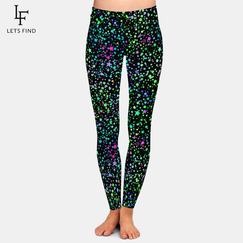 High Wasit Women Casual Elastic Legging 3D Multicolored of Cosmic Starry Sky Printing Fitness Stretch Leggings