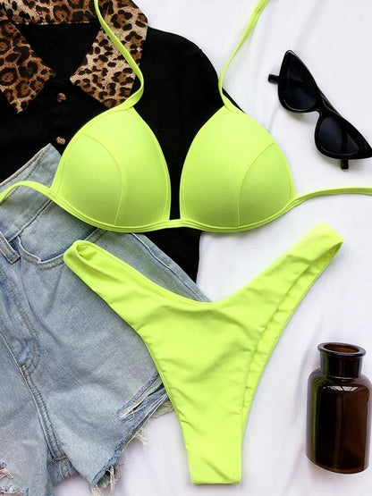 Halter Bra Cup Bikini Swimsuit Female White Swimwear Women Push up Bikini set Brazilian Bathing Suit Bandeau Swim suit