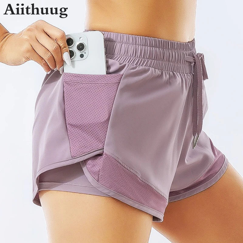 Pockets Yoga Short Jogging Women's Wide Waistband Drawstring Breathable Running Shorts Workout Quick Dry Shorts