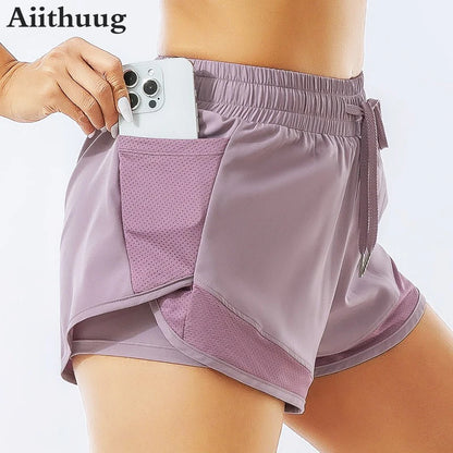 Pockets Yoga Short Jogging Women's Wide Waistband Drawstring Breathable Running Shorts Workout Quick Dry Shorts