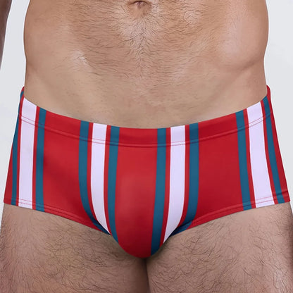 Men's Low Waist Stripe Triangle Color Block Swimming Suits Sporty Beach Thermal Swimwear Nylon Lycra Fabric Fitness