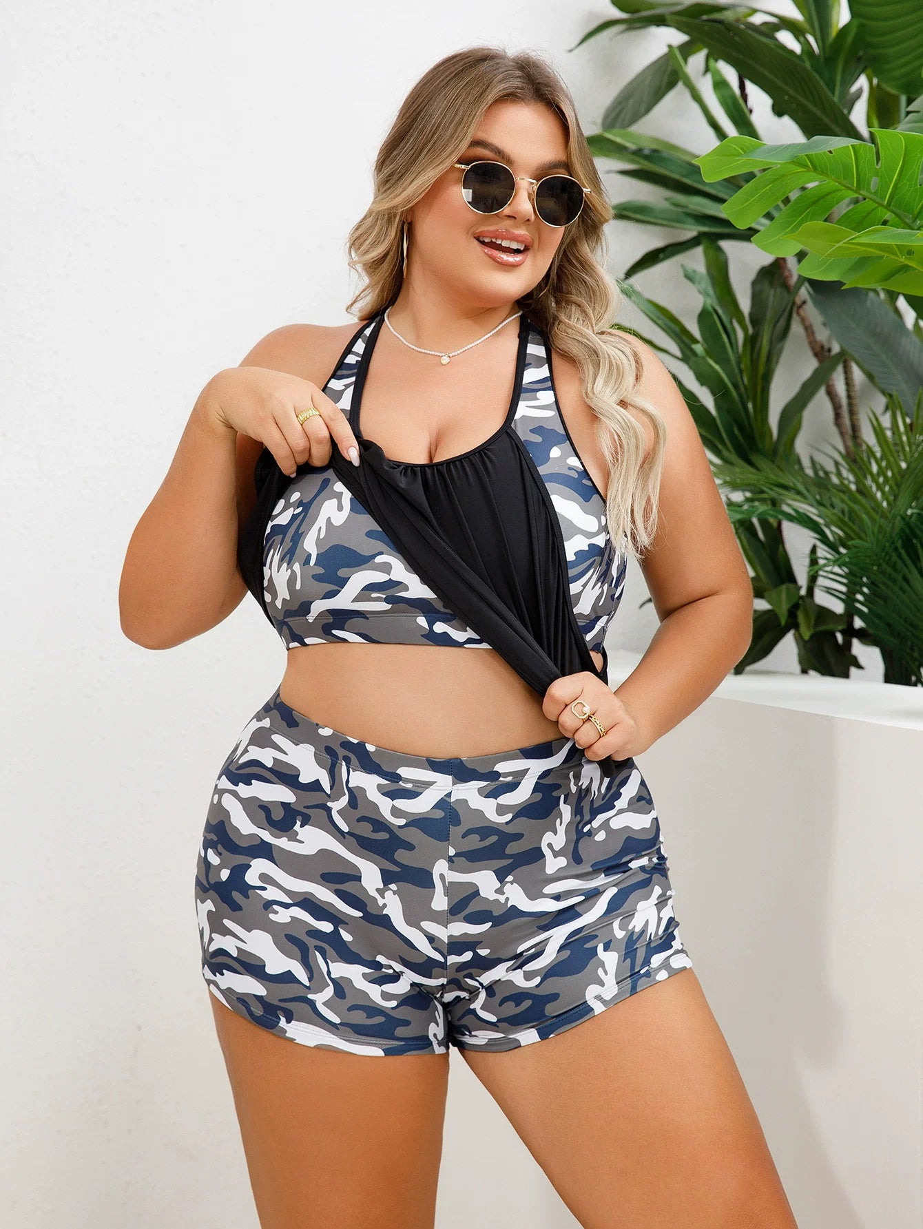 Women's Plus Size Tankini Swimsuits Two Piece Swimwear Bathing Suit Swim Tank Top with Boy shorts High Waist Beach Suit