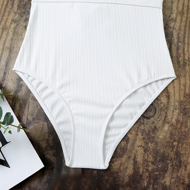 Ruffle Swimsuit One Piece Solid V-neck Backless Swimwear Women Bathing Swimming Swim Suit Female Padded Beach Wear Summer