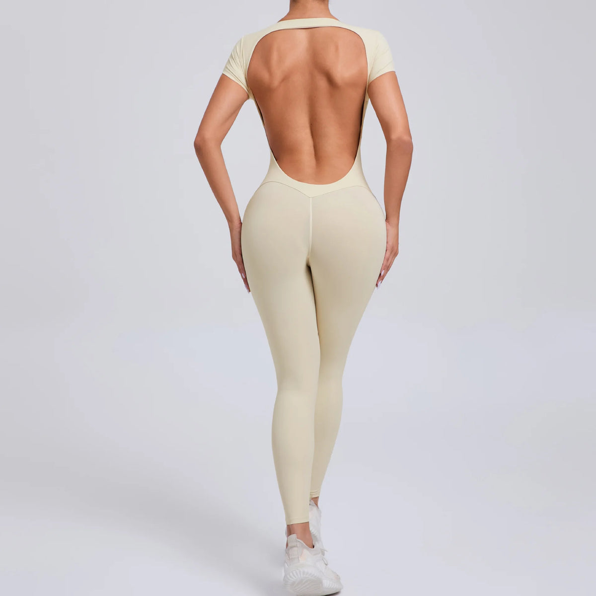 Pad Short Sleeves Suit Female One Piece Jumpsuit Yoga Set Workout Bodysuits Backless Sports Rompers Women Gym Legging