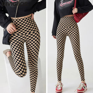 Checkerboard Plaid Shark Leggings Women High Waist Tight Slim Push Up Leggings Seamless Sports Fitness Leggings