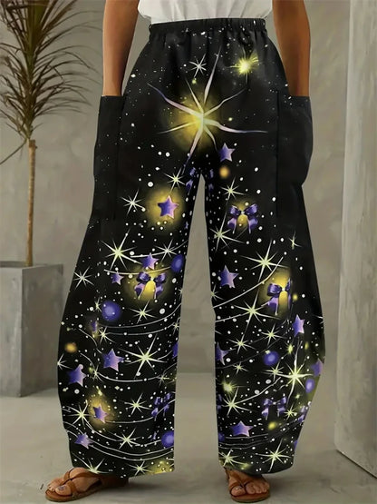 Women's Wide Leg Pants Christmas Tree Printed Trousers Women's Casual Christmas Gifts Elegant And Exquisite Pants