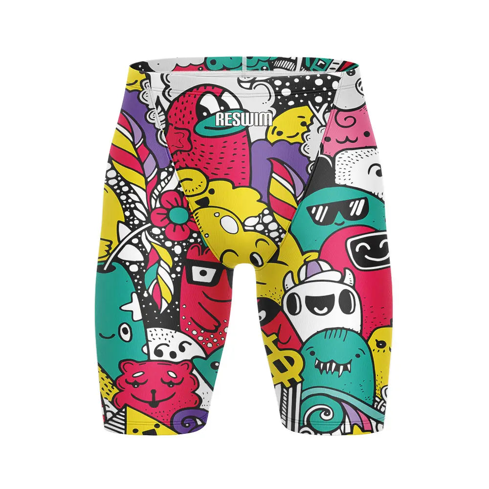 Men's Swim Jammer Athletic Practice Knee-Length Swimsuit Shorts Beach Tights Shorts Swim Pool Pants Swimming Trunks Swimwear