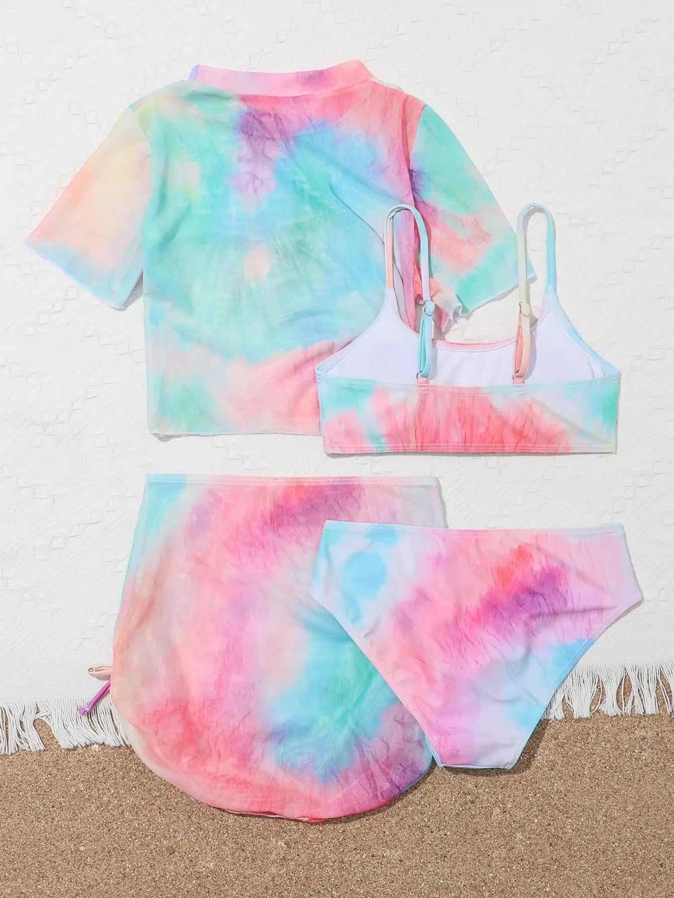 4 Pieces Bikinis Set Top & Skirt Girls Swimsuit Kids Swimwear Female Children Bathers Bathing Swimming Swim Suit Beachwear