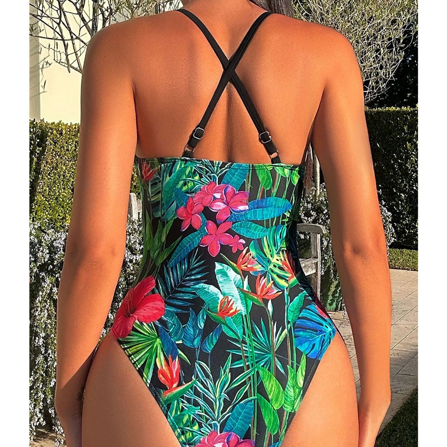 Tropical Print Floral One Piece Swimsuit Push Up Swimwear Women Bathing Suit Beachwear Monokini Female Swimming Suits