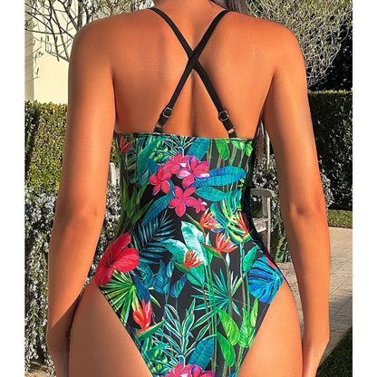 Tropical Print Floral One Piece Swimsuit Push Up Swimwear Women Bathing Suit Beachwear Monokini Female Swimming Suits
