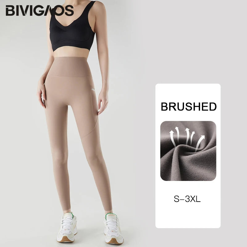 Pocket Brushed Shark Leggings Women Autumn Light Fleece Phone Leggings Slim Tight-Fit Sports Yoga Fitness Leggings