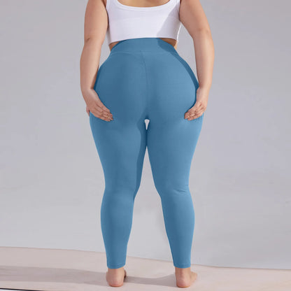 Plus size yoga pants women high waisted hip lift athletic leggings slim sports capri pants with pockets solid color sweatpants