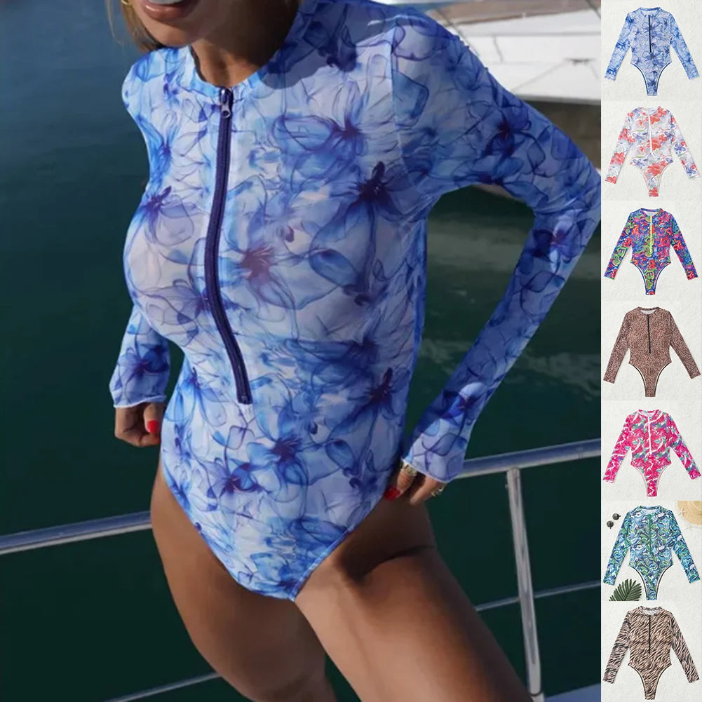 Rash Guard Women's swimsuit jumpsuit for women with zipper sun protection high elasticity suitable for swimming beach and casual use Long Sleeve Bathers