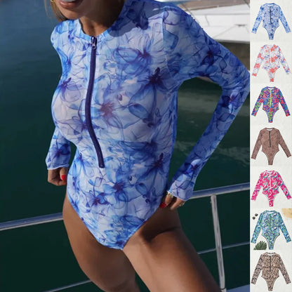 Rash Guard Women's swimsuit jumpsuit for women with zipper sun protection high elasticity suitable for swimming beach and casual use Long Sleeve Bathers