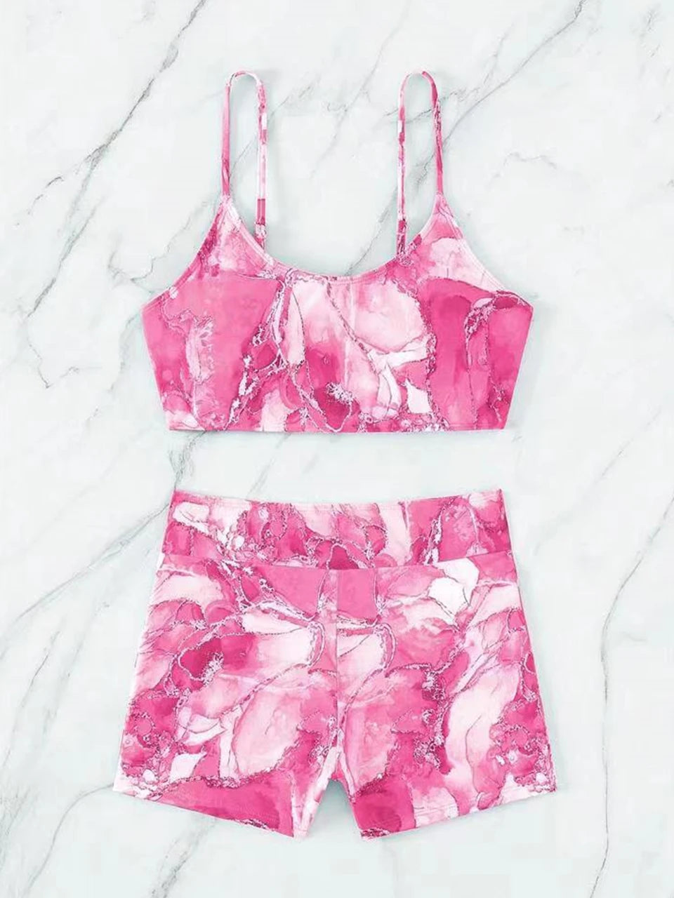 Two Pieces Marble Print Swimwear Women High Waist Swimsuit Summer Beach Wear Female Bathers Bathing Swimming Sport Suit