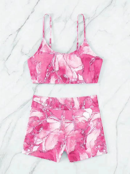 Two Pieces Marble Print Swimwear Women High Waist Swimsuit Summer Beach Wear Female Bathers Bathing Swimming Sport Suit