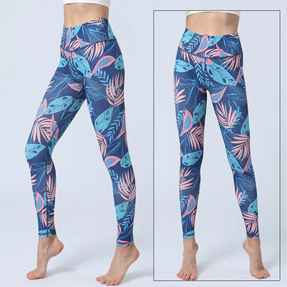 Cloud Hide Yoga Pants Sports Leggings Women High Waist Trainer Long Tights Flower Push Up Running Trouser Workout S- XL