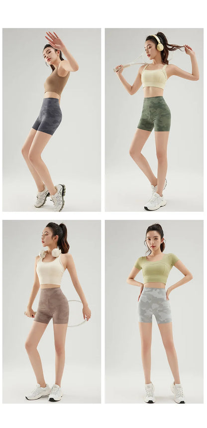BIVIGAOS Summer Camouflage Green Sharkskin Biker Shorts Knee Length Short Leggings Women Casual Sports Cycling Shorts