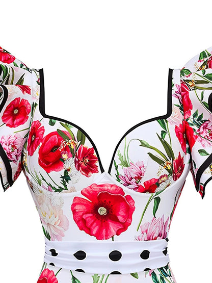Push Up Floral Frill Shoulder Swimsuit Women One Piece Swimwear Female Beachwear Bathers Bathing Swimming Swim Suit