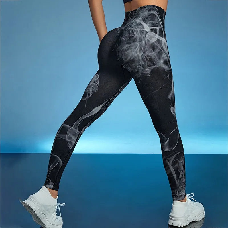 Tie-dye Yoga Fitness Nine-point Pants Spring Summer Women's High-waist Hip-lifting Slim Trousers Pantalones De Mujer Ropa Mujer