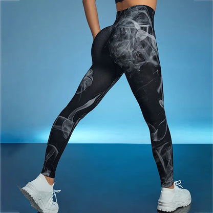 Tie-dye Yoga Fitness Nine-point Pants Spring Summer Women's High-waist Hip-lifting Slim Trousers Pantalones De Mujer Ropa Mujer