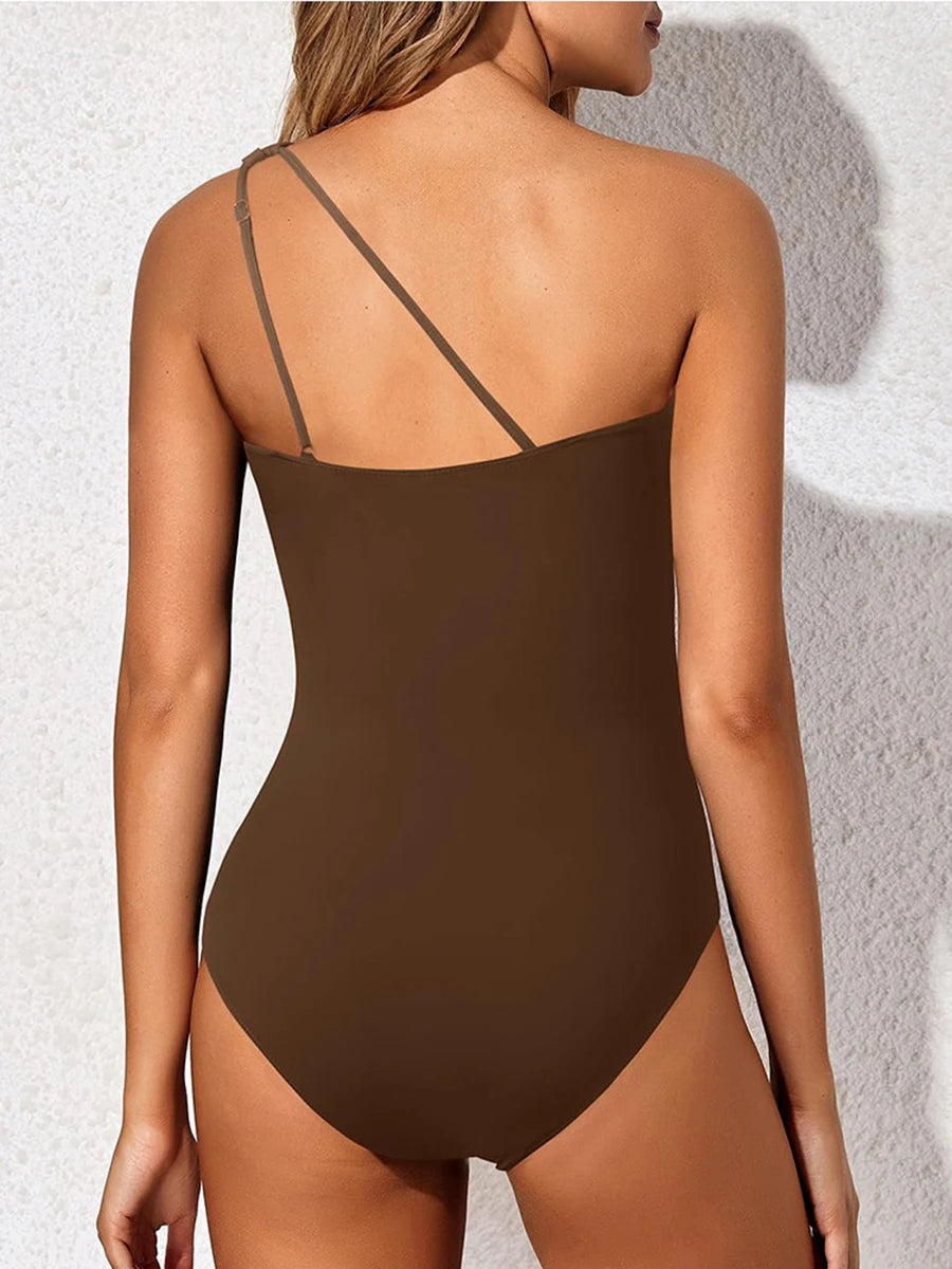 Leopard Swimsuit Women One Piece One Shoulder Swimwear Female Solid Bathers Bathing Swimming Swim Suit Beachwear