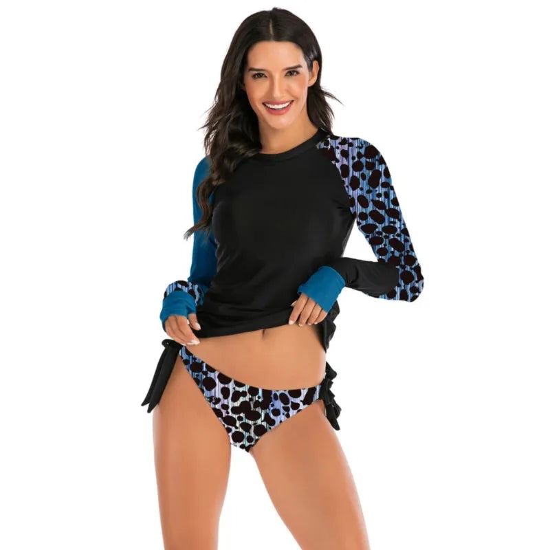 Long Sleeves Swimwear Women Surfing Swimsuit Print Bathing Suits Pullover Two Piece Swim Suits Sports Push Up Beach Wear