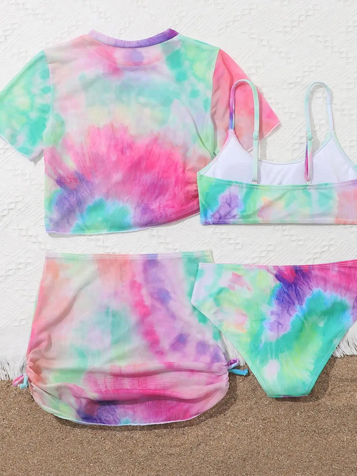 4 Pieces Bikinis Set Top & Skirt Girls Swimsuit Kids Swimwear Female Children Bathers Bathing Swimming Swim Suit Beachwear