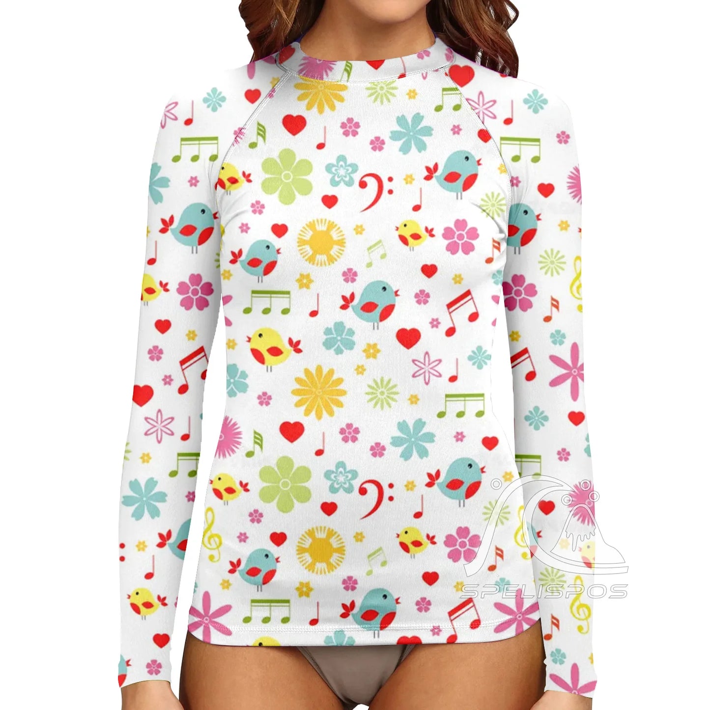 SPELISPOS Women's Long Sleeve Surfing Suit UV Protection Water Sports Tight Swimwear Beachwear Print High-Elastic Surf Wear
