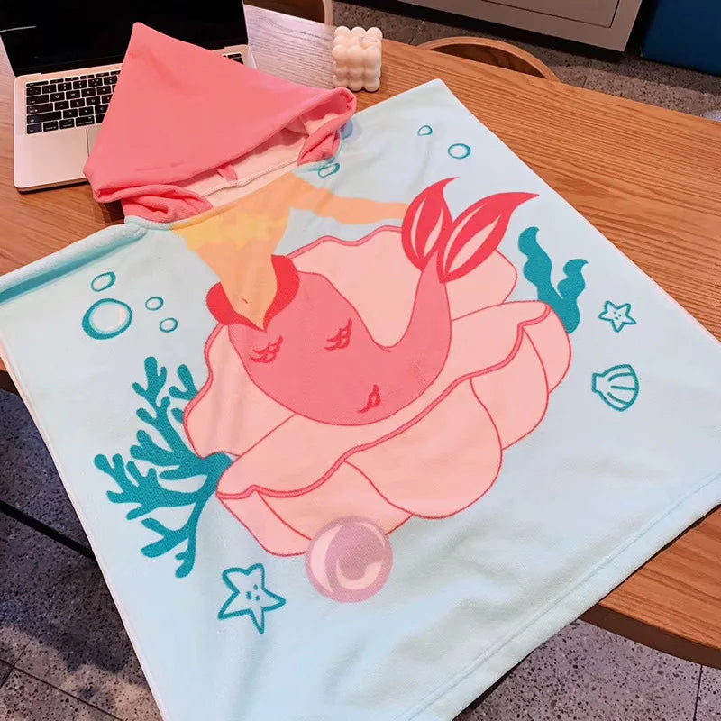 60X120cm Cartoon Kids Hooded Bath Beach Poncho Towels Shark Cute Bathrobe Toddler Boys Girls Cloak Child Bathing Stuff Quick Dry