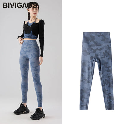 BIVIGAOS Spring Summer Seamless Camouflage Sharkskin Leggings Women Fashion High Waist Casual Sports Tights Fitness Leggings
