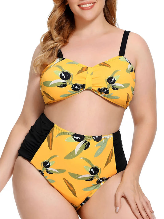 Large Plus Size Print Bikini Two Piece High Waist Swimsuit Women Swimwear Female Bathing Suit Beachwear Swimming
