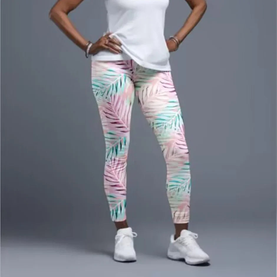 Women High Waist Elastic Pants Fashion High Waist 3D Print Fitness Yoga Gym Leggings