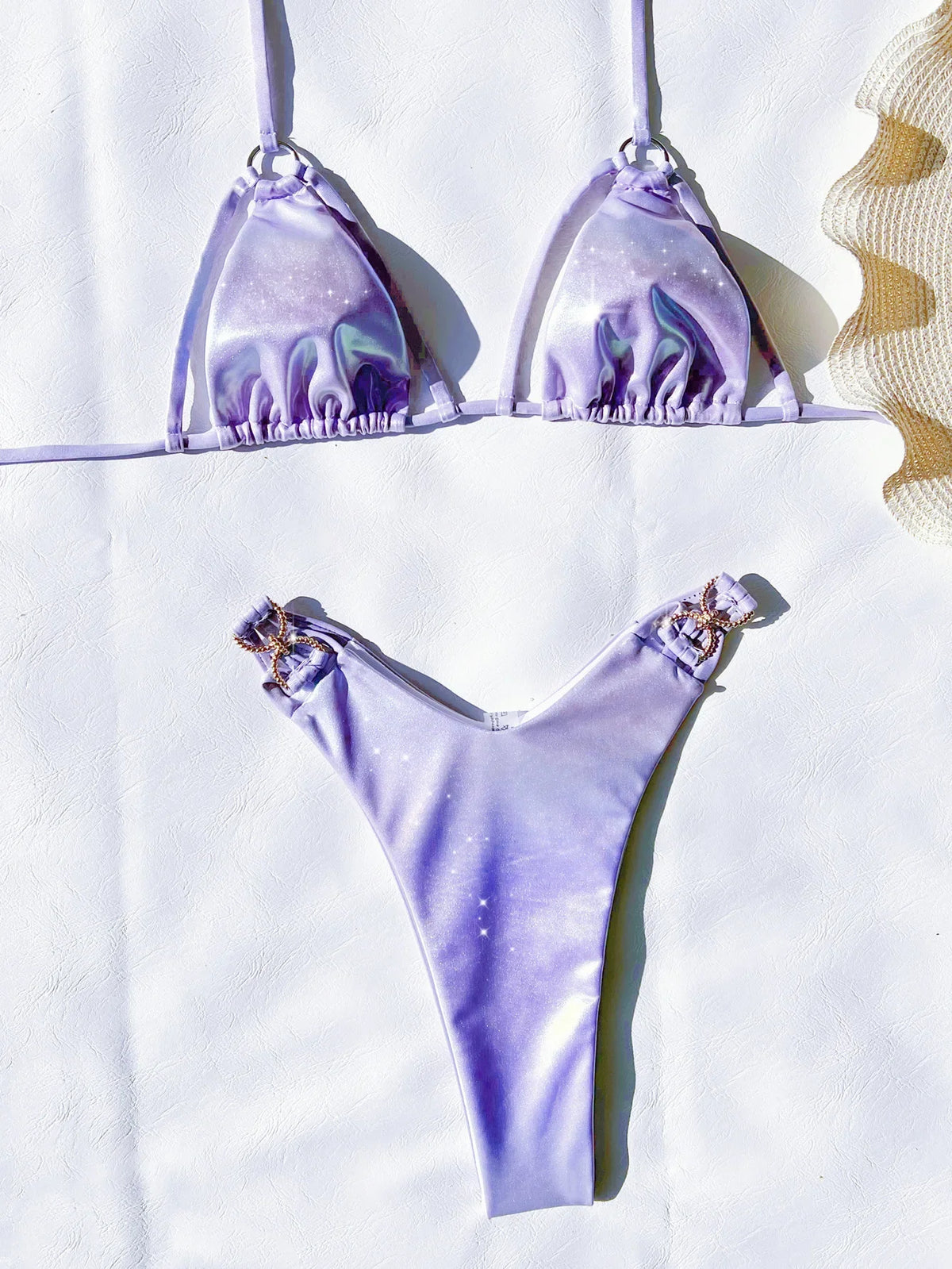 Women's Purple Shiny Cut-Out Bikini Set