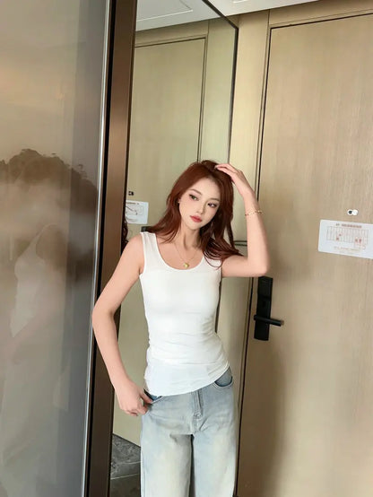 Plus size 6XL summer women's Tank Tops Loose Modal camis Tshirt bottoming sleeveless tee tops Sollid color Vest all match