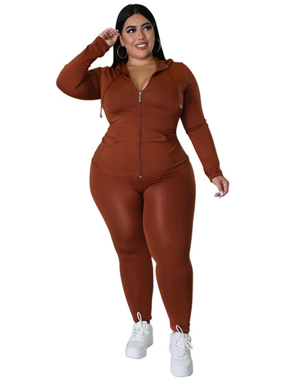 Wmstar Plus Size Two Piece Outfits Women Hoodies Sweatsuit Leggings Pants Sets Solid Stretch Matching