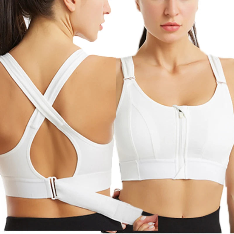 Back Adjustable High Impact Sports Bras for Women Zip Front Full Coverage and Lift Compression Tops Zipper Sports Bras