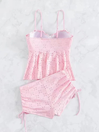 Women's Bathing Suit Two Pieces Push Up Tankini Set Summer Beach Wear White High Waisted Swimwear Women Swimsuit Shorts