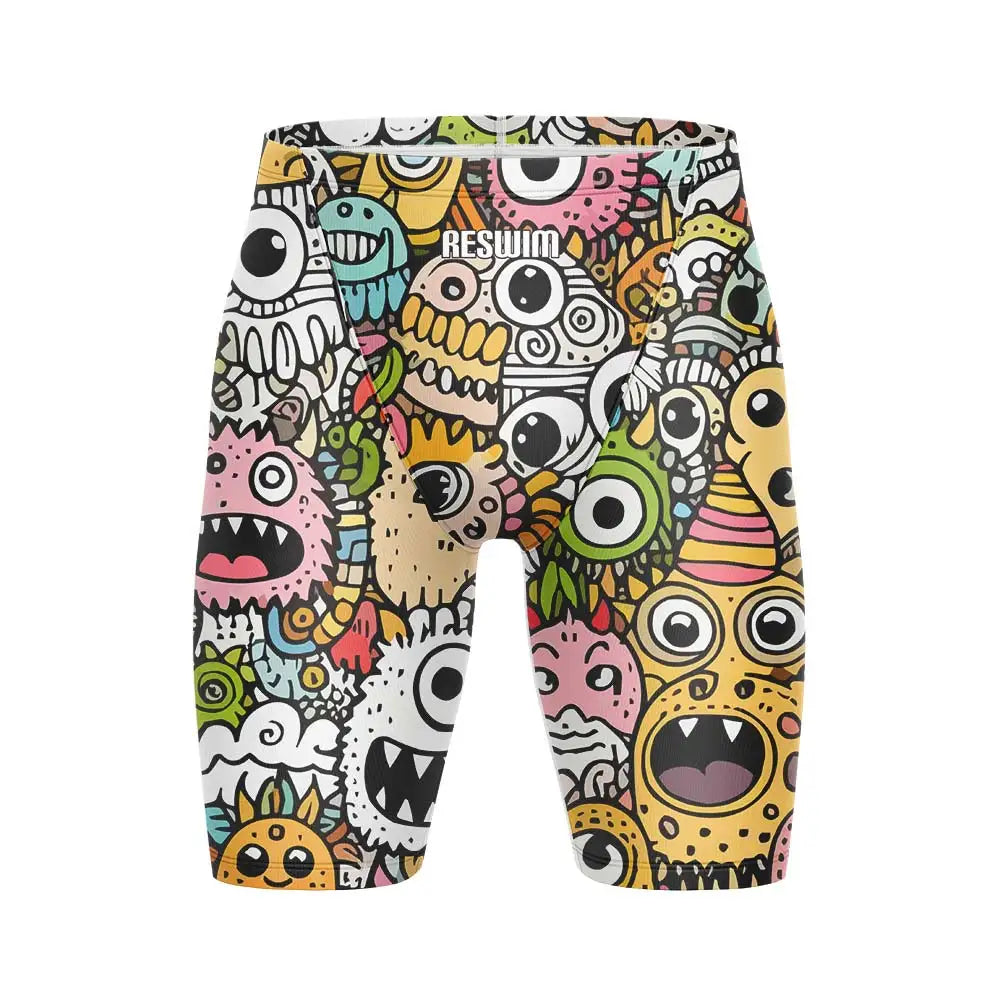 Cartoon Swim Jammer Endurance Athletic Training Swimsuit Men's Beach Swimming Trunks Lycra Swimwear Jammers GYM Tight Surf Shorts