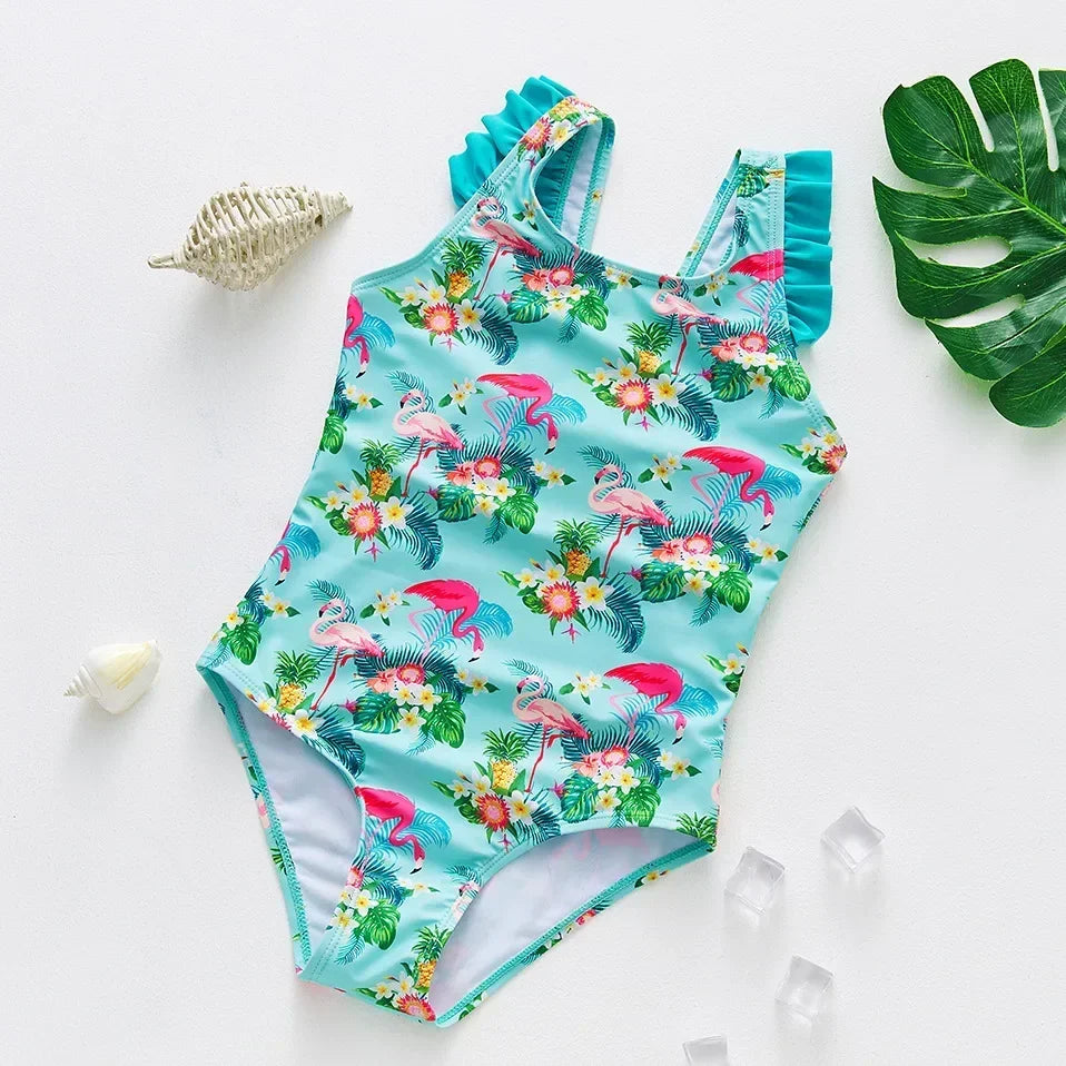 Girls One Piece Swimsuits Rainbow Print Backless Swimwear for Children Summer Kids Bathing Suits Bikinis 2-8 Years Children